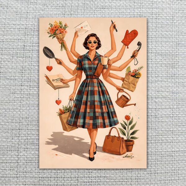 Retro Multitasking Mother 50s Style Mothers Day Art Home Office Printable Greeting