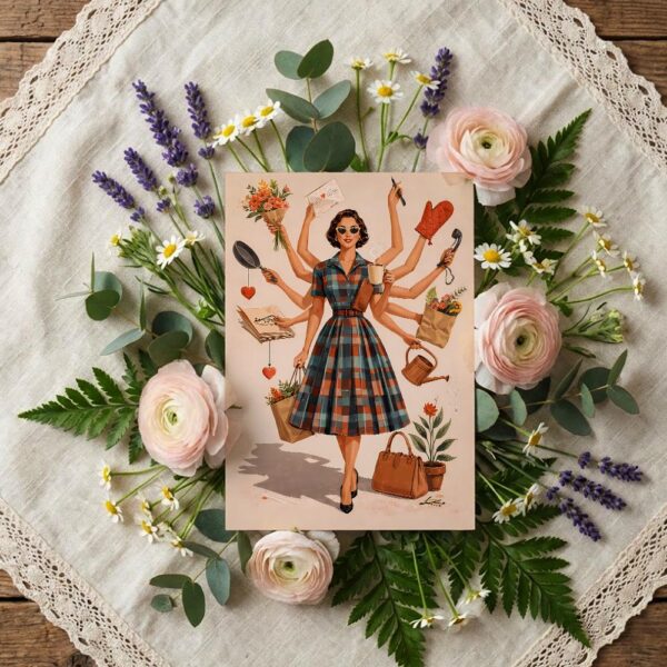 Retro Multitasking Mother 50s Style Mothers Day Art Home Office Printable Greeting