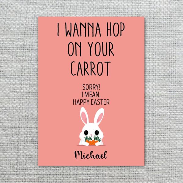 Risque Bunny Carrot Joke Easter Card Playful Pink Innuendo 300 Dpi High Res Printable