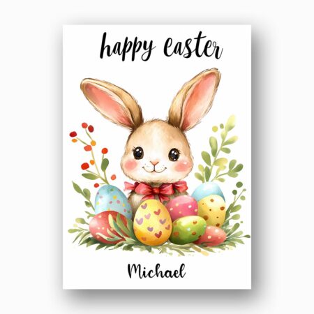 Rustic Bunny with Floral Berries Easter Card Farmhouse Style Illustration Digital File For Home Printing