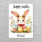 Rustic Bunny with Floral Berries Easter Card Farmhouse Style Illustration Digital File For Home Printing