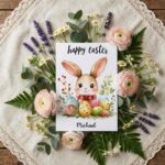Rustic Bunny with Floral Berries Easter Card Farmhouse Style Illustration Digital File For Home Printing