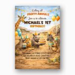 Safari Animals Party Giraffe Elephant Hippo Fully Editable Digital Download