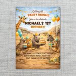 Safari Animals Party Giraffe Elephant Hippo Fully Editable Digital Download