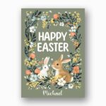 Sage Green Floral Wreath Easter Card Aesthetic Botanical Printable High Res Greeting