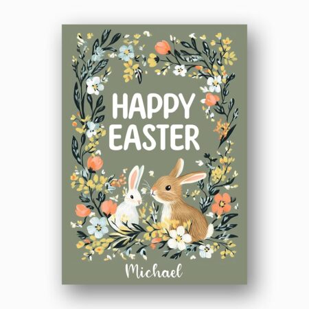 Sage Green Floral Wreath Easter Card Aesthetic Botanical Printable High Res Greeting