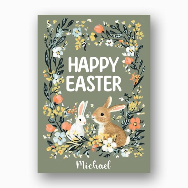 Sage Green Floral Wreath Easter Card Aesthetic Botanical Printable High Res Greeting