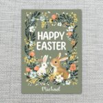 Sage Green Floral Wreath Easter Card Aesthetic Botanical Printable High Res Greeting