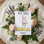 Sarcastic Peep Show Bunny Easter Greeting Adult Humor Holiday Card High Resolution Botanical Print