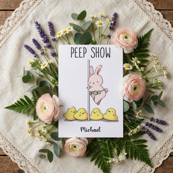Sarcastic Peep Show Bunny Easter Greeting Adult Humor Holiday Card High Resolution Botanical Print