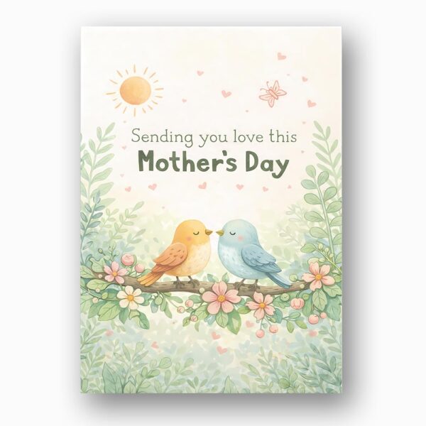 Sending You Love This Mothers Day Birds On Branch Illustration Instant Digital Download Card