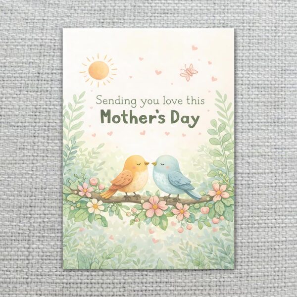 Sending You Love This Mothers Day Birds On Branch Illustration Instant Digital Download Card