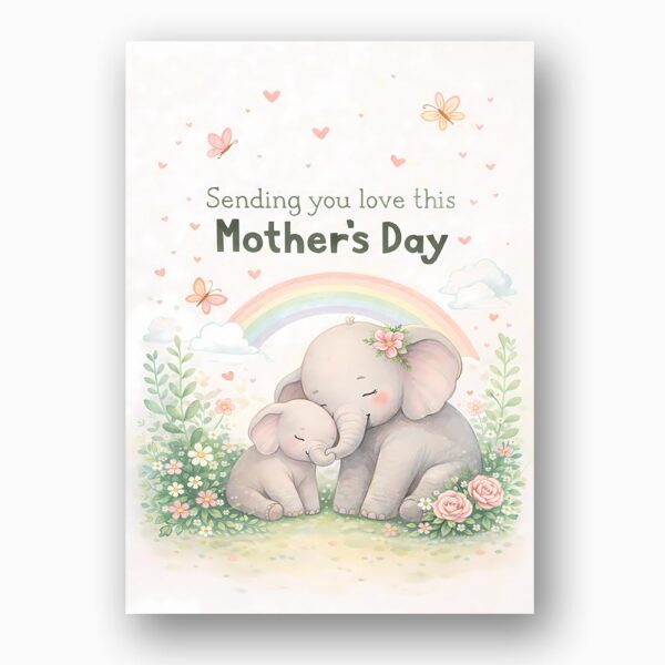 Sending You Love This Mothers Day Elephant Rainbow Meadow Instant Printable Watercolor Card