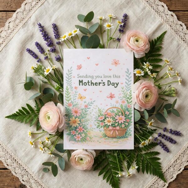 Sending You Love This Mothers Day Flower Basket Meadow High Quality Digital Stationery