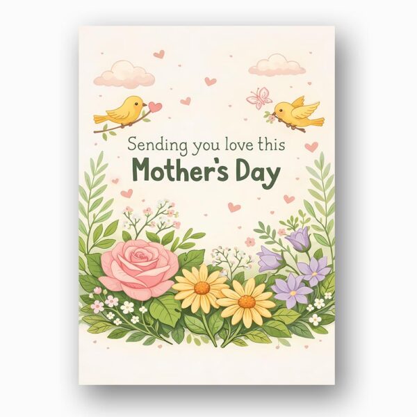 Sending You Love This Mothers Day Rose Floral Meadow Editable Botanical Gift Card