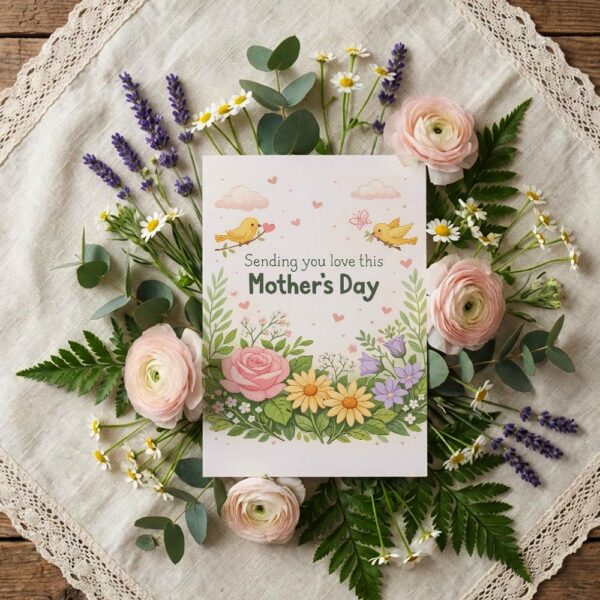 Sending You Love This Mothers Day Rose Floral Meadow Editable Botanical Gift Card