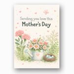 Sending You Love This Mothers Day Watering Can Flower Nest Art Instant Download Greeting