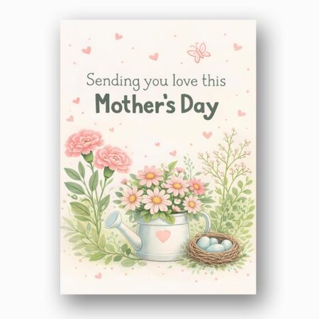 Sending You Love This Mothers Day Watering Can Flower Nest Art Instant Download Greeting