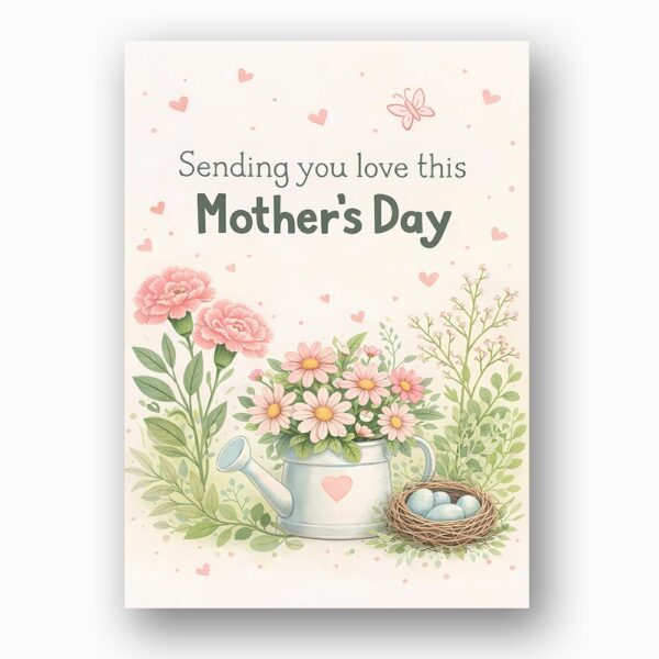 Sending You Love This Mothers Day Watering Can Flower Nest Art Instant Download Greeting
