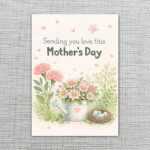Sending You Love This Mothers Day Watering Can Flower Nest Art Instant Download Greeting