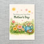 Sending You Love This Mothers Day Watering Can Flowers Art Botanical Watercolor Printable Card
