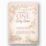 Silly Goose Cream Floral Bunting Instant Digital Download Card