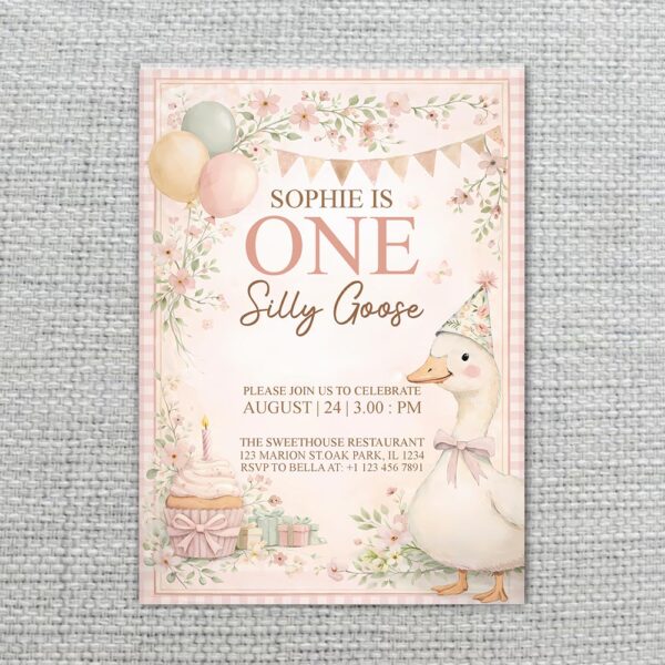 Silly Goose Cream Floral Bunting Instant Digital Download Card