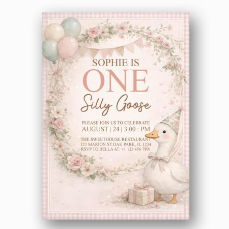 Silly Goose Floral Wreath Pink Flowers Editable Pdf Greeting Download