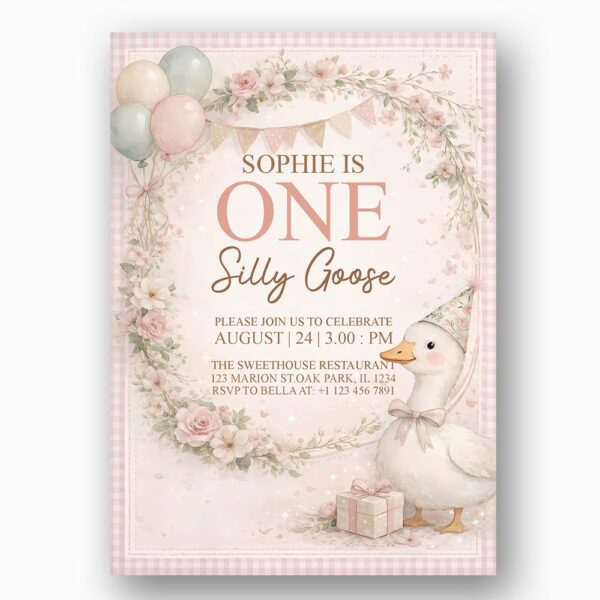 Silly Goose Floral Wreath Pink Flowers Editable Pdf Greeting Download