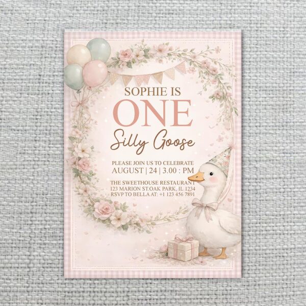 Silly Goose Floral Wreath Pink Flowers Editable Pdf Greeting Download