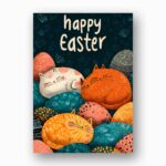 Sleeping Cats Colorful Easter Eggs Card Cute Customizable Digital Keepsake