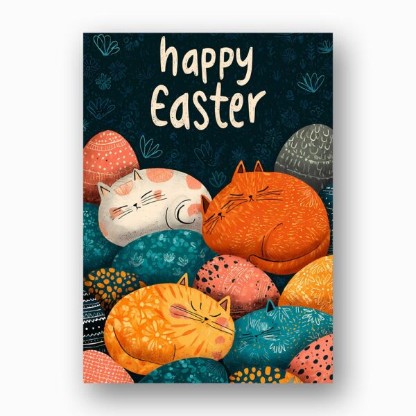 Sleeping Cats Colorful Easter Eggs Card Cute Customizable Digital Keepsake