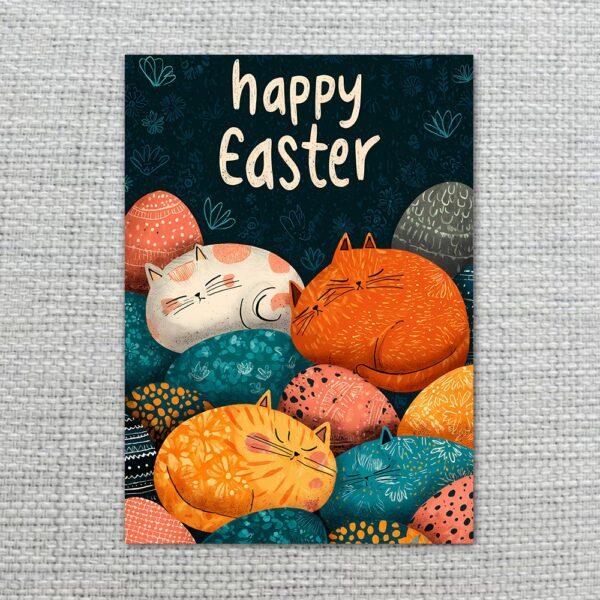 Sleeping Cats Colorful Easter Eggs Card Cute Customizable Digital Keepsake
