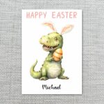 Smiling Dinosaur Easter Joke Card Cute Green Reptile Editable Pdf Greeting Download