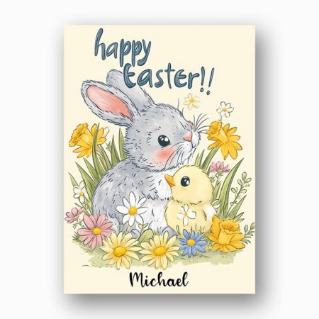 Soft Pastel Bunny Chick Easter Card Watercolor Floral Spring Art Instant Edit Digital Stationery