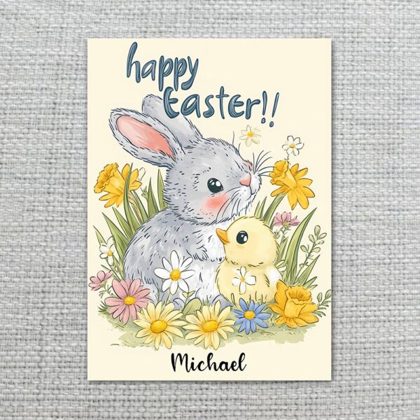 Soft Pastel Bunny Chick Easter Card Watercolor Floral Spring Art Instant Edit Digital Stationery
