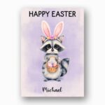 Soft Purple Raccoon Easter Greeting Adorable Masked Bunny 5X7 Printable Digital Card