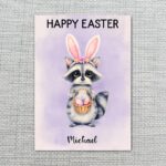 Soft Purple Raccoon Easter Greeting Adorable Masked Bunny 5X7 Printable Digital Card