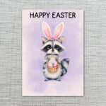 Soft Purple Raccoon Easter Greeting Adorable Masked Bunny 5X7 Printable Digital Card