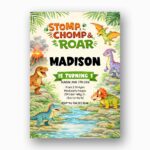 Soft Watercolor Dinosaur Green Jungle Volcano Editable Digital Greeting Template