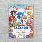 Sonic Shadow Knuckles Tails Amy Rose Party Editable Botanical Gift Card