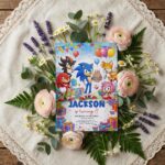 Sonic Shadow Knuckles Tails Amy Rose Party Editable Botanical Gift Card