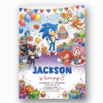 Sonic the Hedgehog Tails Shadow Knuckles Amy Rose Party Instant Printable Watercolor Card