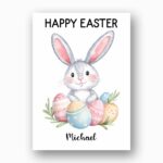 Sweet Bunny with Easter Egg Pile Card Hand Painted Holiday Art Ready To Print Digital Card