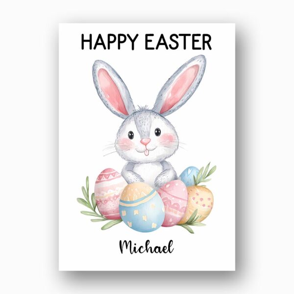 Sweet Bunny with Easter Egg Pile Card Hand Painted Holiday Art Ready To Print Digital Card