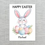 Sweet Bunny with Easter Egg Pile Card Hand Painted Holiday Art Ready To Print Digital Card