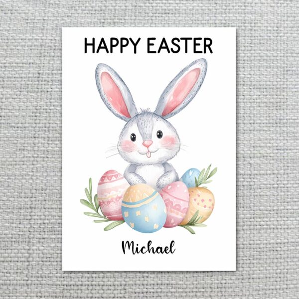Sweet Bunny with Easter Egg Pile Card Hand Painted Holiday Art Ready To Print Digital Card