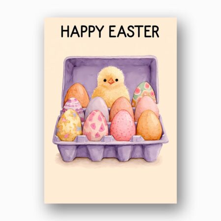 Sweet Pink Egg Carton Baby Chick Card Cute Easter Nest Last Minute Digital Greeting