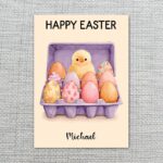 Sweet Pink Egg Carton Baby Chick Card Cute Easter Nest Last Minute Digital Greeting