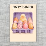 Sweet Pink Egg Carton Baby Chick Card Cute Easter Nest Last Minute Digital Greeting